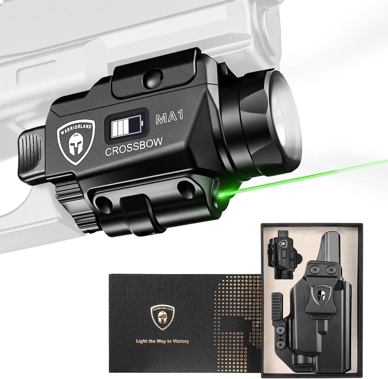 WARRIORLAND MA1 800-Lumen Tactical Pistol Light & Laser Combo - Fits Glock 17/19/19X Gen 3-6 & G34 Gen 4-5 | Rechargeable with Power Status Screen