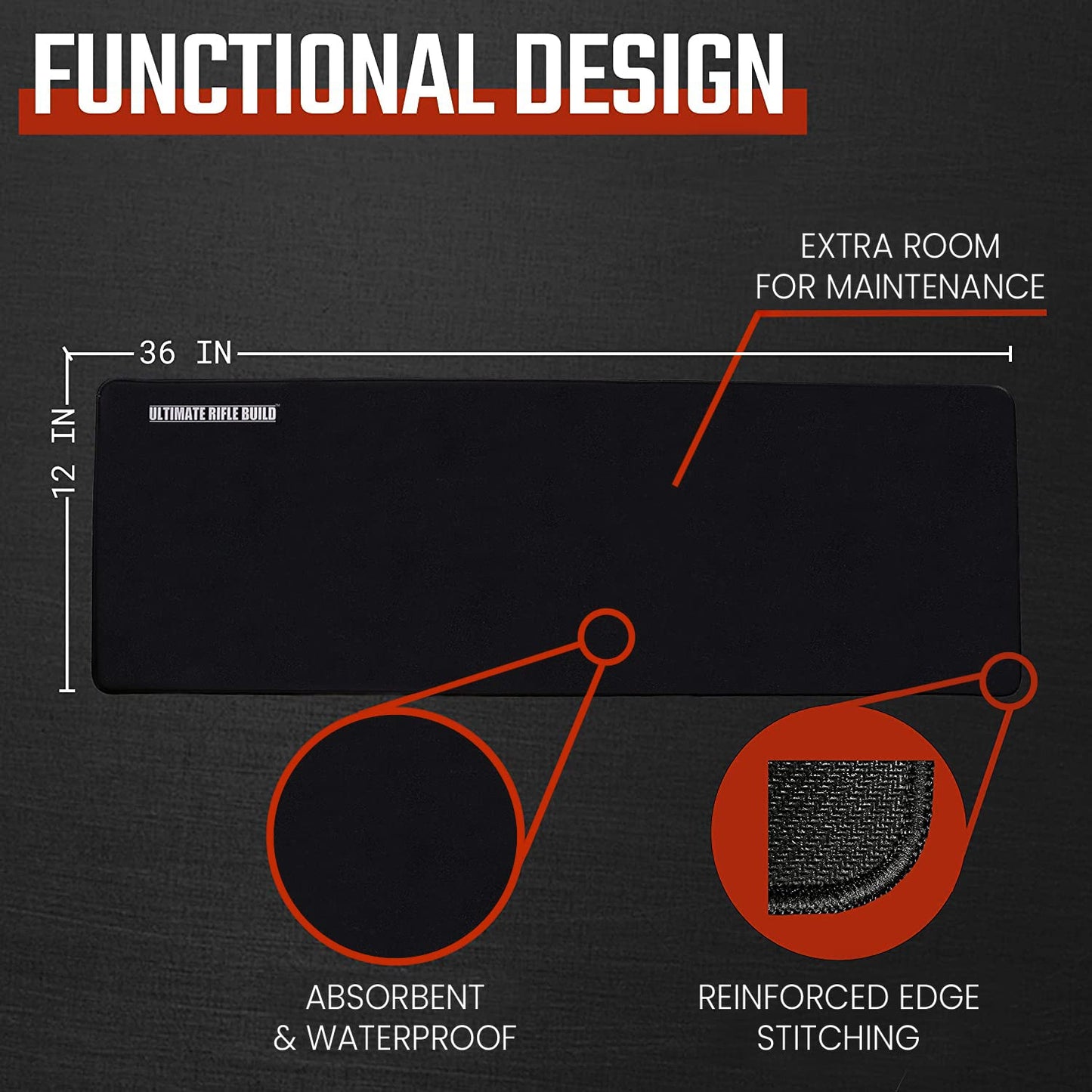 Ultimate Rifle Build Cleaning Mat with Stitched Edges, Non-Slip (12"x36" - with Magnetic Parts Tray)