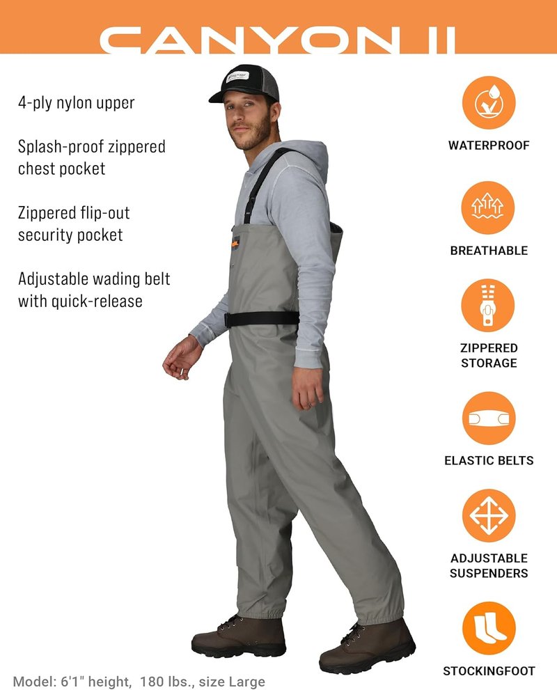 Canyon II Waterproof Fishing Chest Wader - Breathable Stockingfoot Design for Comfort