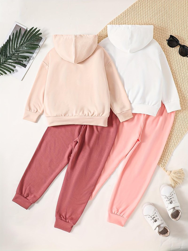 Fdqin Girl's Tracksuit Sets 4 Piece Outfits Cute Hoodie Matching Jogger Sweatpants Clothes Set White/Brick Red/Pink 11-12 Years