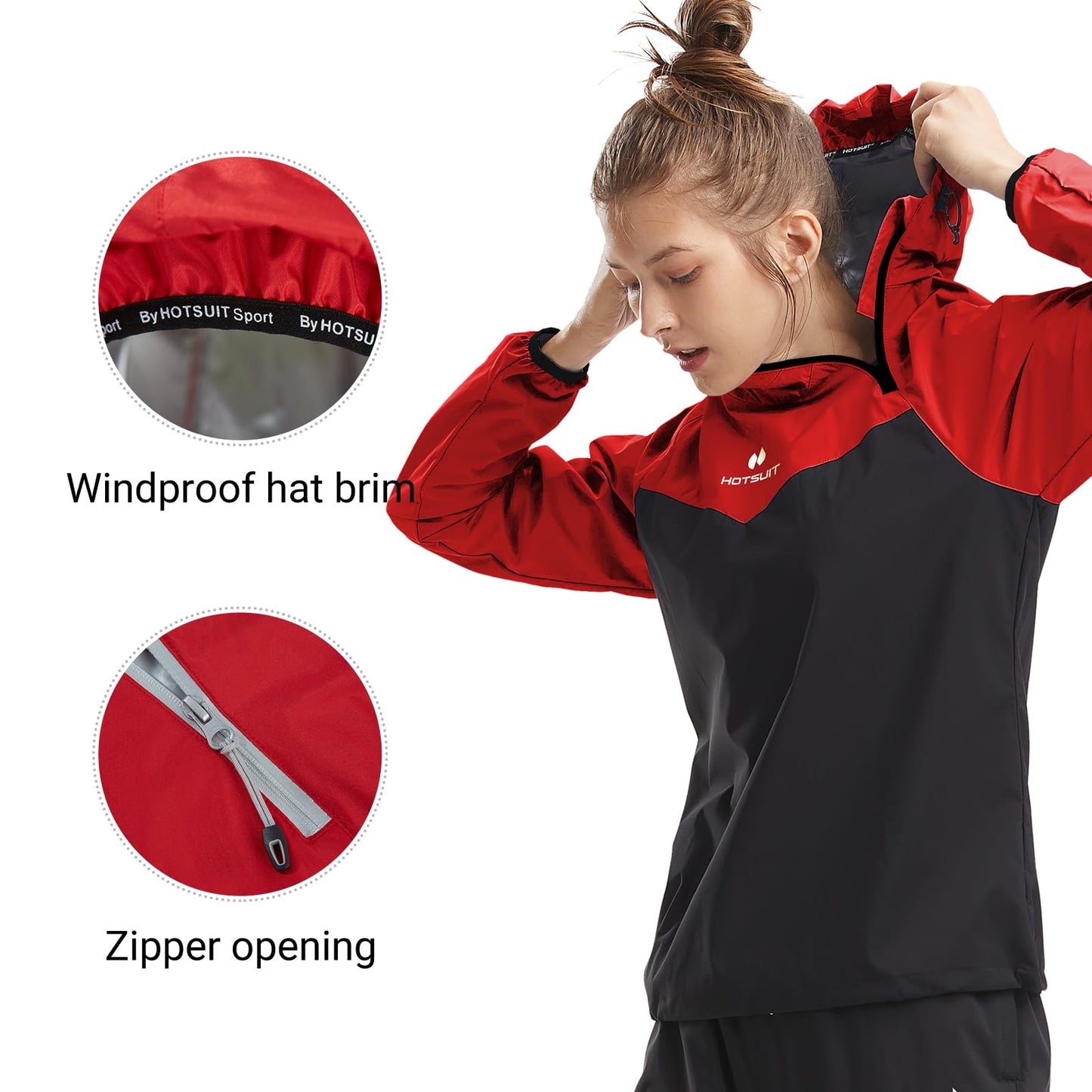 HOTSUIT Sauna Jacket Women Sweat Jacket Weight Loss Workout Gym Exercise Sauna Suit Shirts, Red, S