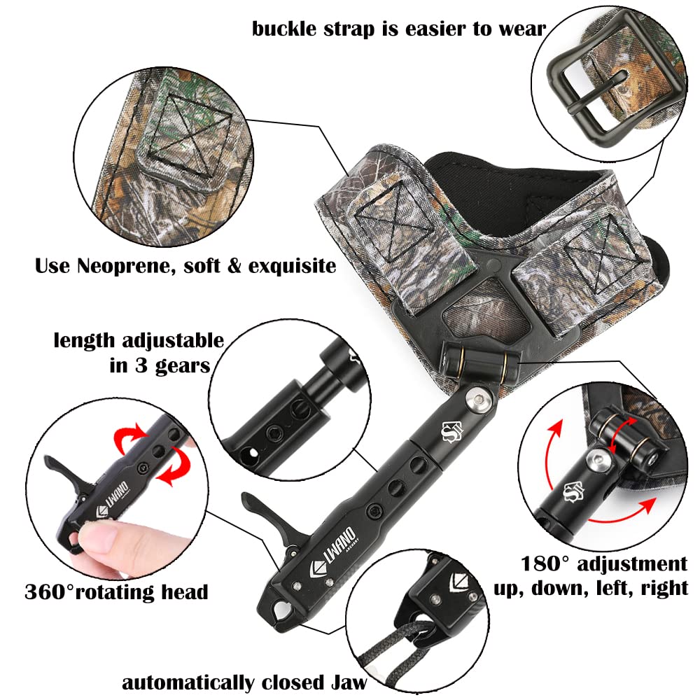 ZSHJGJR Archery Compound Bow Release Aids Trigger 360° Adjustable Wristband Release Aids for Adults Youth Kids Bow Hunting Shooting Accessories (Black #1)