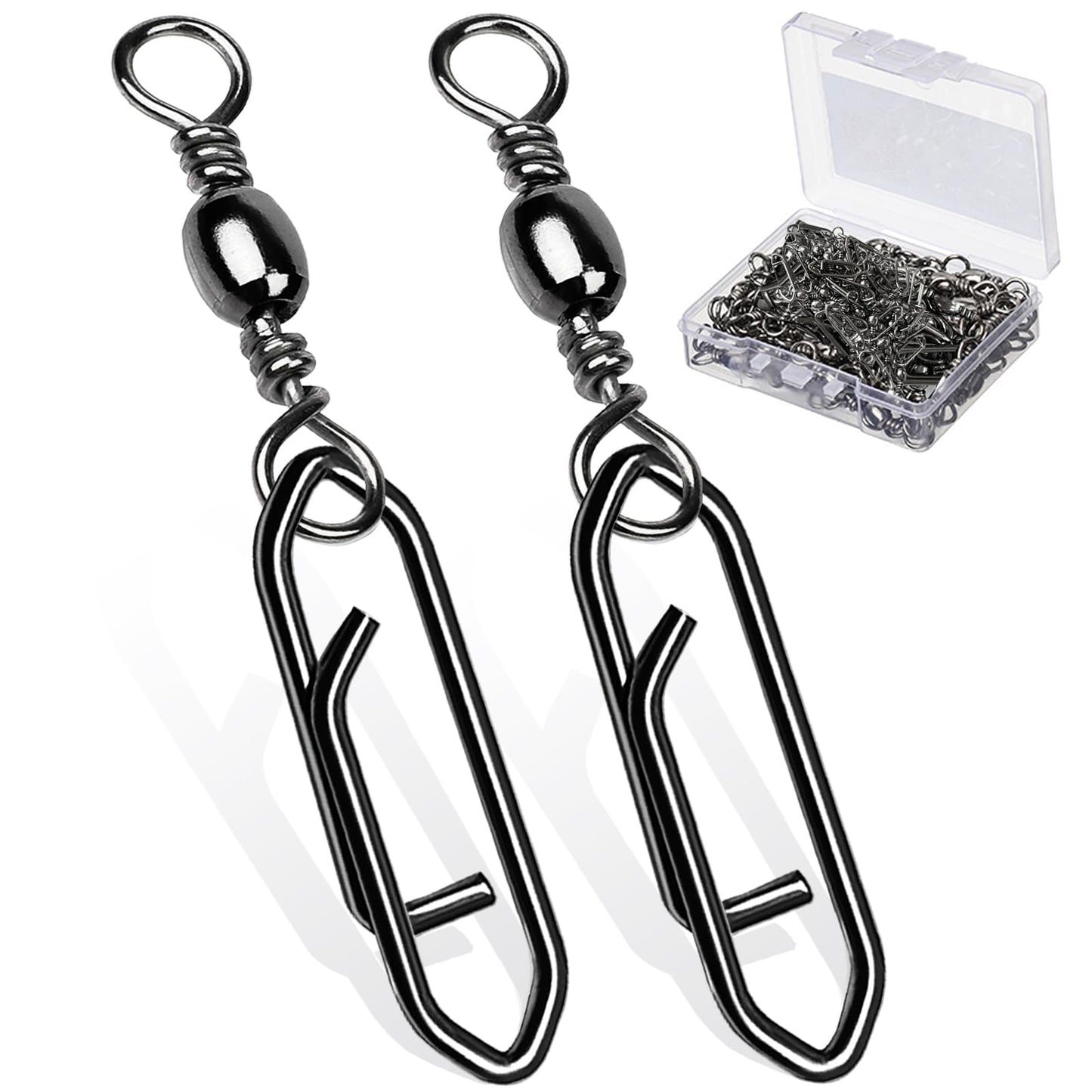 AMYSPORTS Heavy Strength Fishing Snap Stainless Saltwater Freshwater Fishing Swivel Clip Rolling Barrel Fishing Clips Swivels Speed Change Black Nickel, 50pcs, 70lb