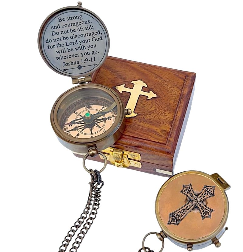 Engraved Personalized Inscription Antique Brass Compass Engraved with Leather Case Son Mom Children Gift Baptism Birthday Easter Decor