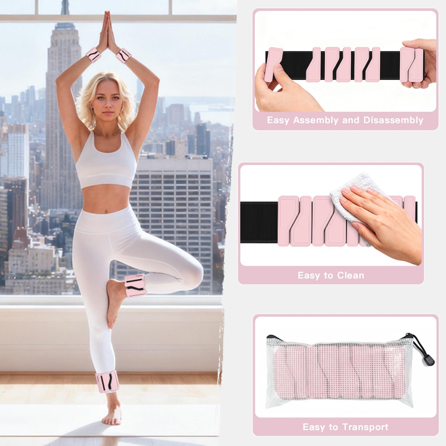 Abahub Adjustable Wrist & Ankle Weights 2Pack, Wearable Silicone Weighted Bracelet for Women, Arm Leg Weights for Home Gym Workout, Running, Yoga & Pilates - Pink (2LB Total)