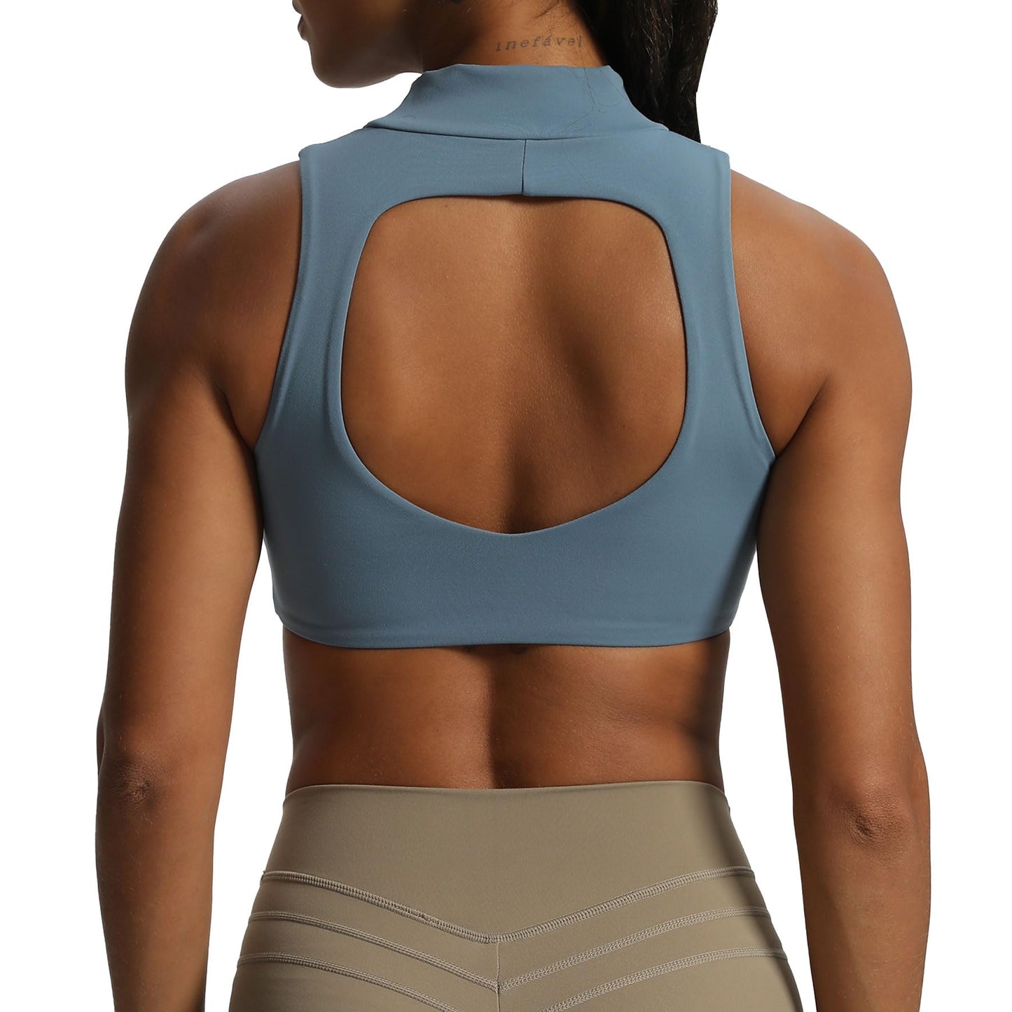 Aoxjox Women's Kim Cutout High Neck Tank Top Workout Sports Bras Fitness Padded Training Gym Bra Yoga Crop (Steel Blue, Medium)