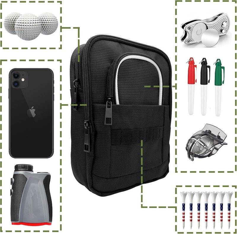 HGNUTAY Golf Valuables Pouch, Golf Ball Bag, Golfer Portable Organizer, Large Golf Accessories Pouch for Gadgets, Like Balls, Tees, Market - Golf Gift for Men and Women (White/Red Edge) (White Edge)