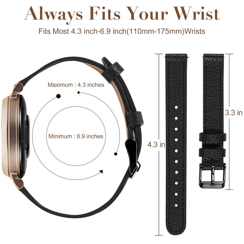 HQzon Slim Leather Band Compatible with Garmin Lily 2/Lily 2 Classic/Active, Genuine Leather Thin Soft Replacement Strap for Women Men
