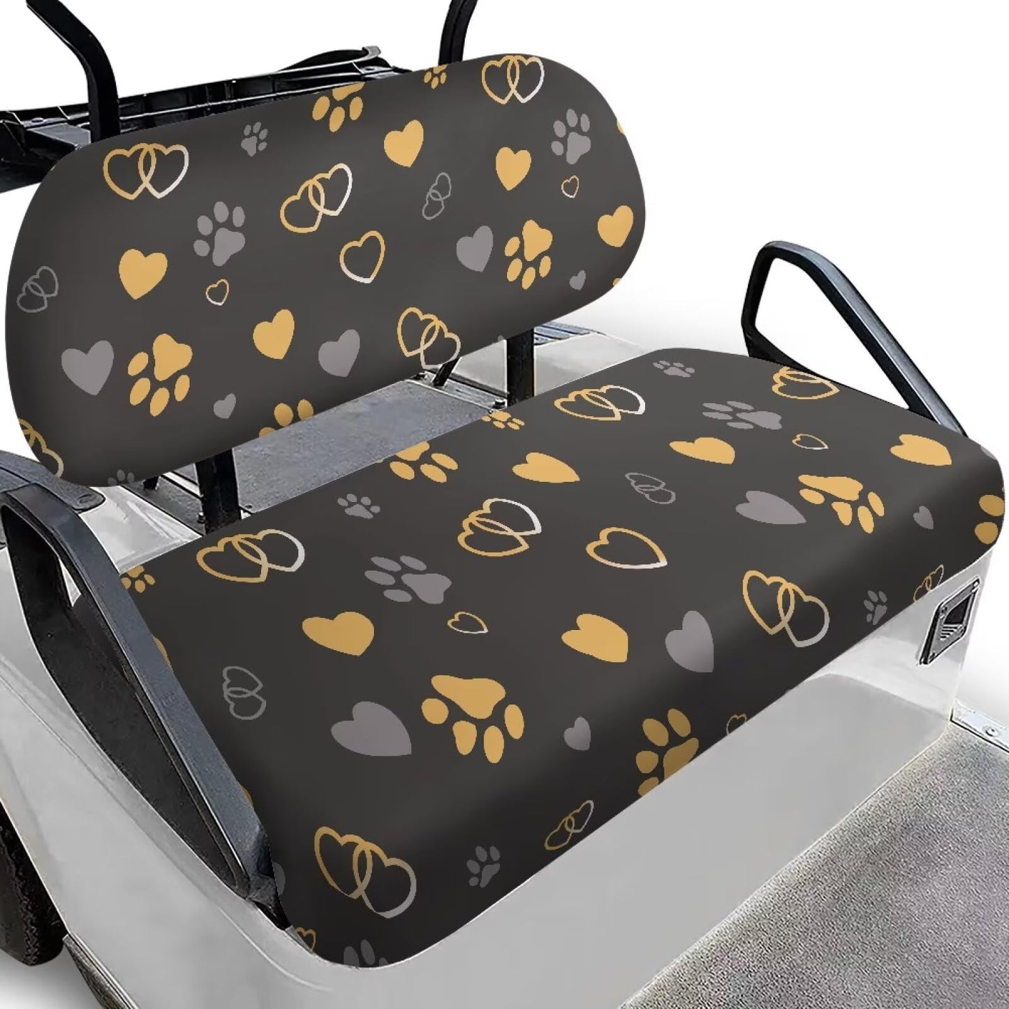 Darisoco Dog Paw Black Golf Cart Seat Covers Replacement - Universal Fit for EZGO TXT/RXV & Club Car Precedent, Anti-Slip Design with Elastic Edges, Durable Outdoor Protection