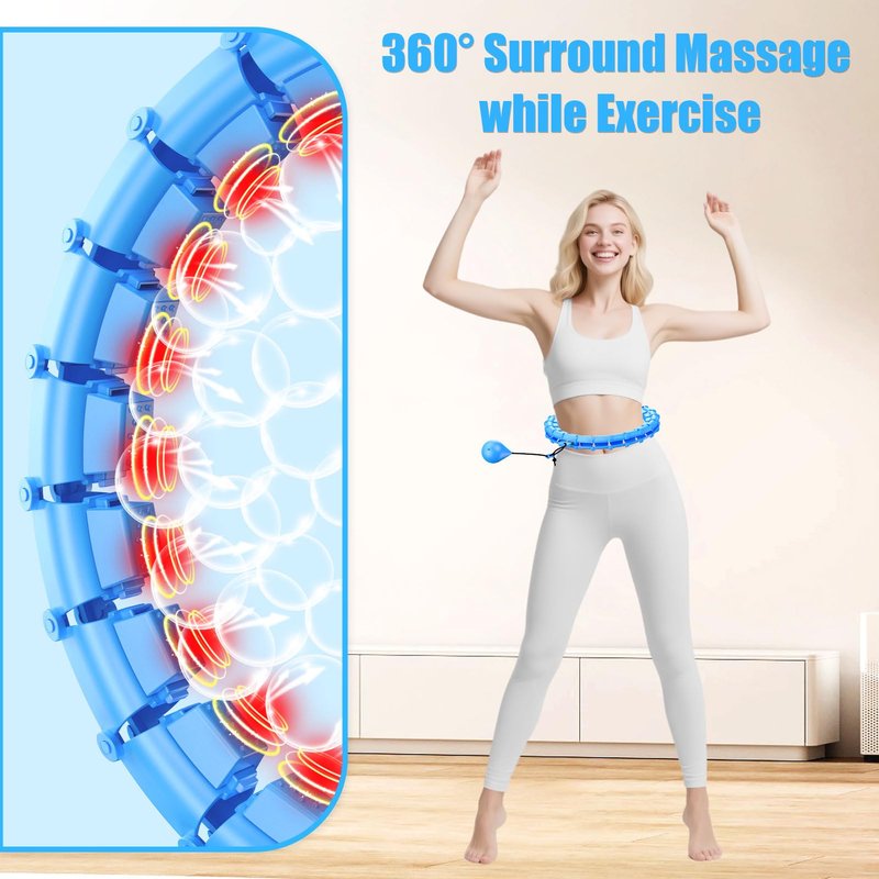 HOELLL 65 Inch Adjustable Fitness Waist Hoop – 32 Detachable Links, Quiet Non-Drop Fitness Tool for Adults Weight Loss, Plus Size Exercise Hoop for Women & Beginners (Blue)