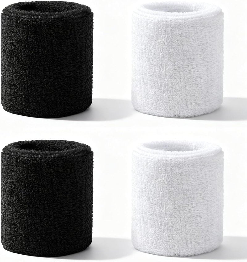 Sports Wrist Sweatbands - Absorbent Elastic Bands for Men & Women | Perfect for Gym, Running, Basketball & Football (Black/White)