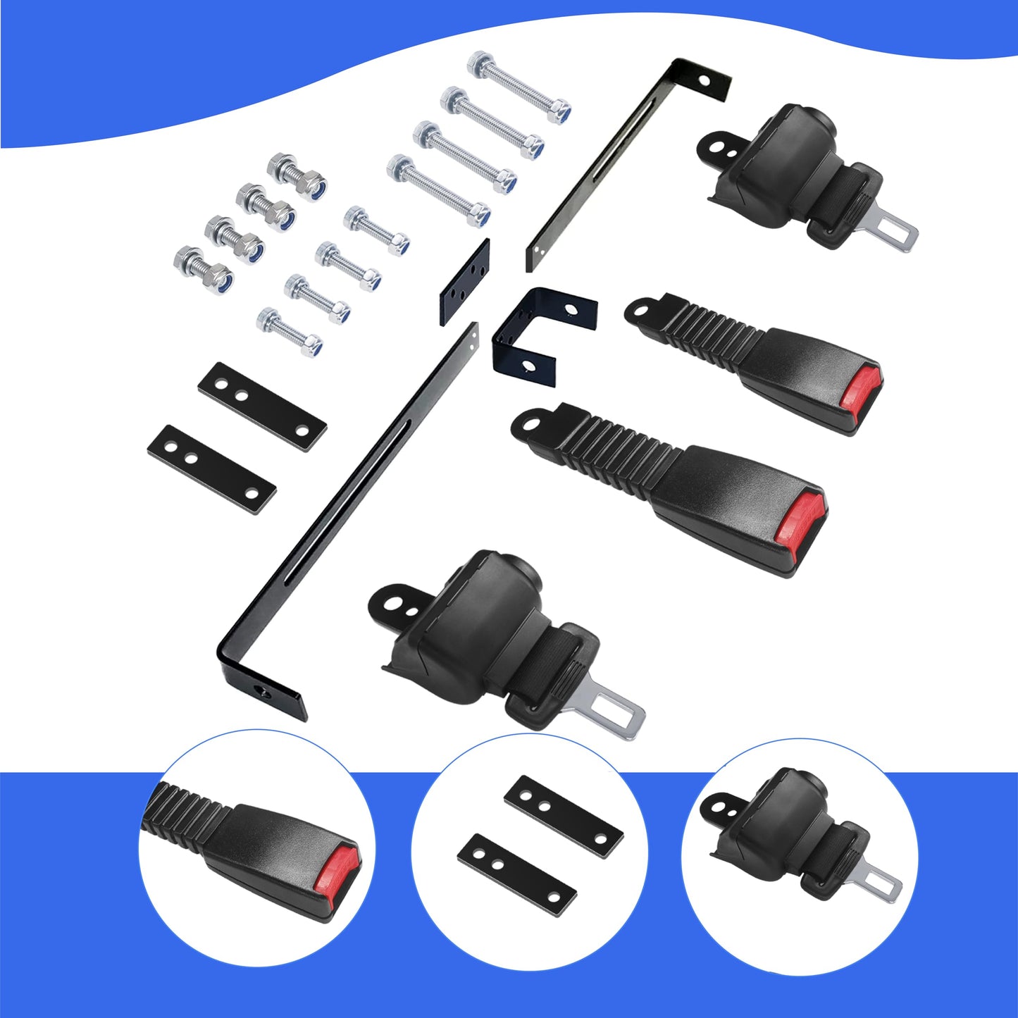 YOUXIFUN Universal Golf Cart Retractable 2 Passenger 42" Seat Belts with Bracket Kit for Yamaha Club Car DS Precedent EZGO TXT RXV