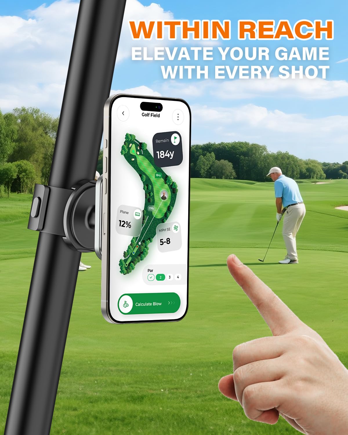 A2C Golf Gifts for Men 3-in-1 Magnetic Phone Holder for Golf Cart, Push Cart, Steering Wheel Phone Mount, Golf Cart Accessories for EZGO, Club Car, Yamaha, Icon, Golfers Essentials for Men Dad Husband
