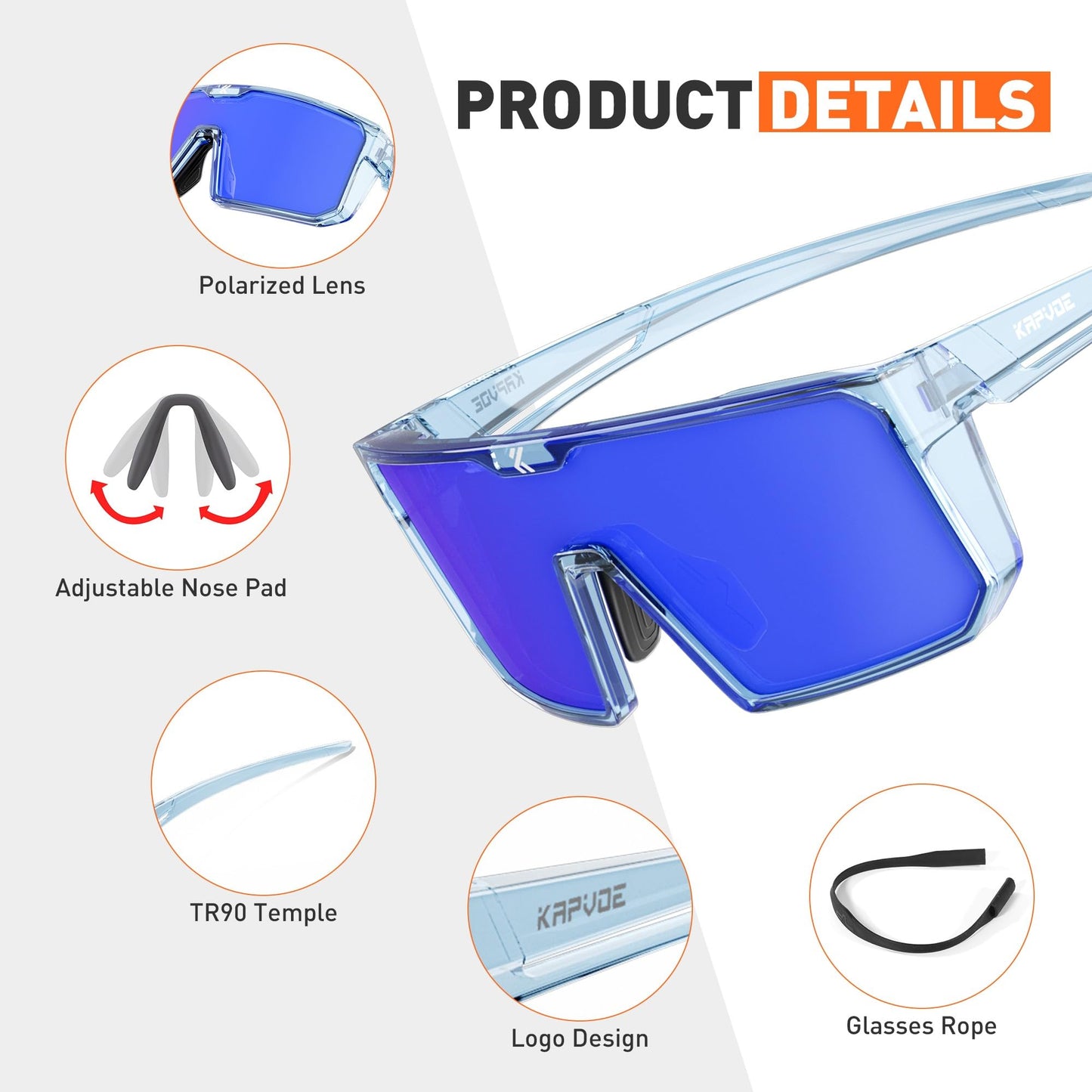 KAPVOE Polarized Cycling Glasses Sports Sunglasses for Men Women, UV400 Protection MTB Bicycle Baseball Mountain Bike K232