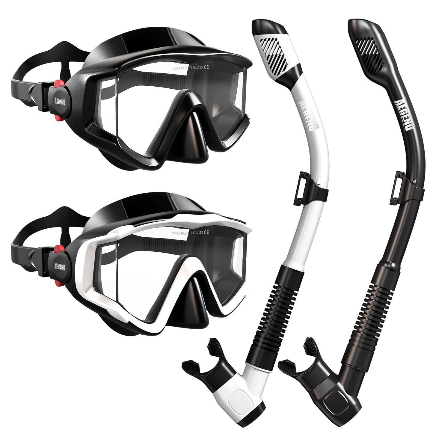 Aegend Snorkel Diving Mask for Adult Men Women – Diving Goggles Anti-Fog Tempered Glass Lens | for Adult Snorkeling, Swimming & Diving Gear (Black & White-2 Pack)