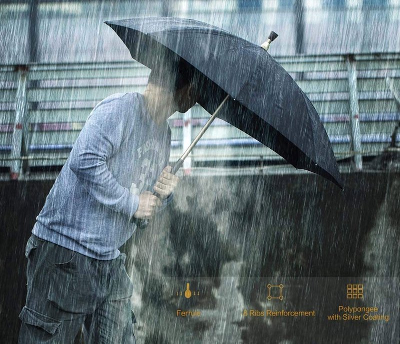 Wrzbest Stick 2-in-1,Self Defense Cane Umbrella Man, Auto Open Long Handle, Large Detachable Sturdy Walking Stick Man Crutch Umbrella for Father's Day,Elderly Men(Upgrade:Black)