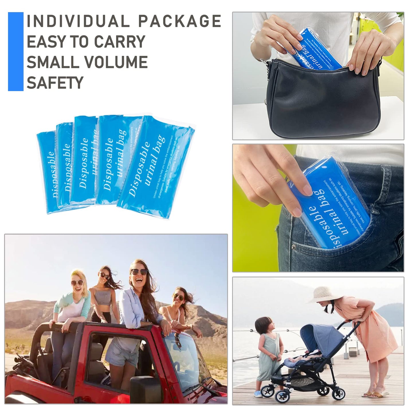 Disposable Urine Bags, 12/24 Pack Camping Pee Bags, Disposable Urinal Bag, Travel Urinal Bag, Toilet Traffic Jam Emergency Portable Toilet for Men Women Kids Patient (Blue-24pack) (12 Pack-Blue)