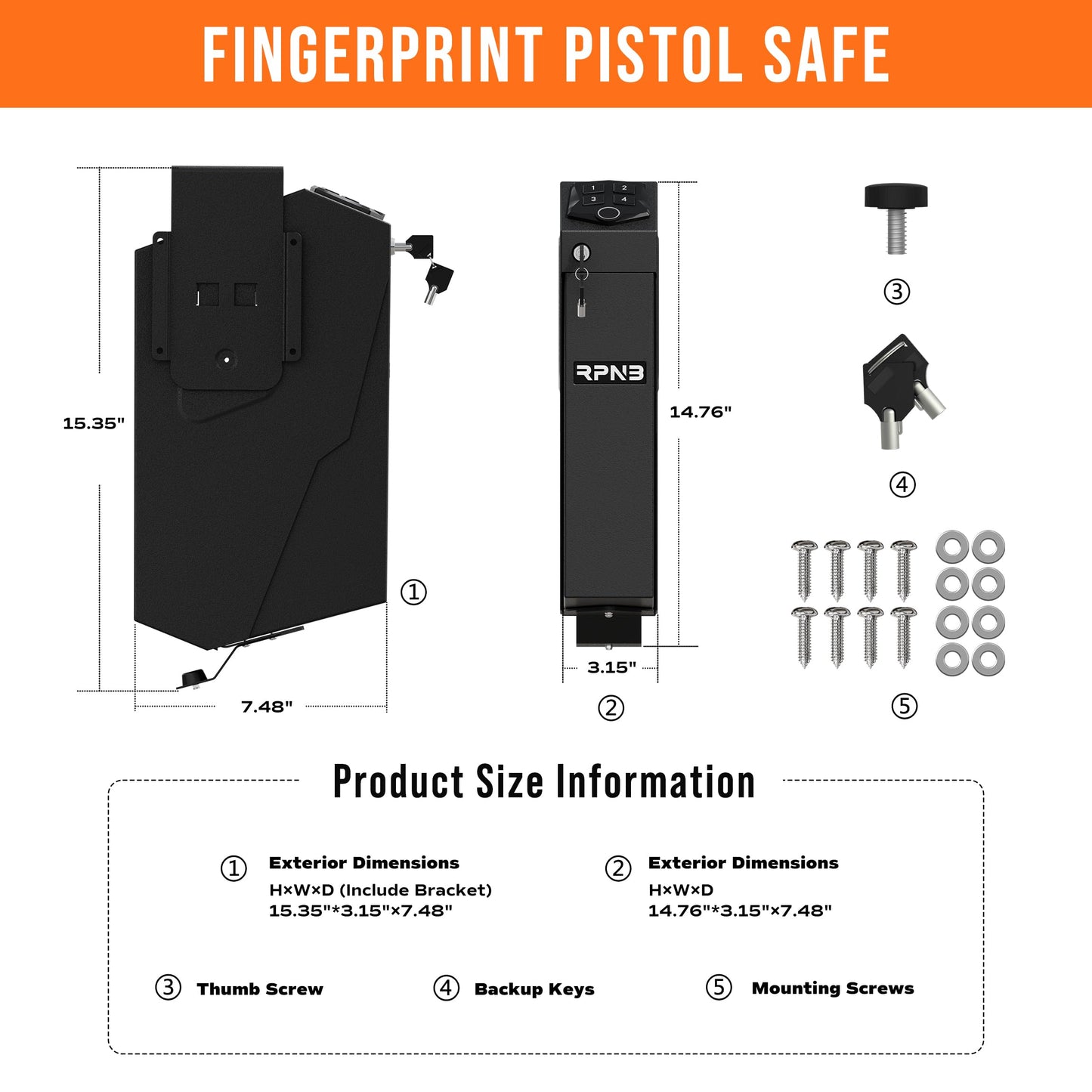 RPNB Mounted Gun Safe with Auto Open Lid Biometric Fingerprint Lock, California DOJ Certified Handgun Safe