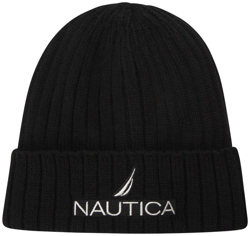 Nautica Mens Beanies - Cozy Warm Knitted Skull Cap Beanie Hats for Men, Soft Fleece Lined Winter Hat for Cold Weather, Obsidian