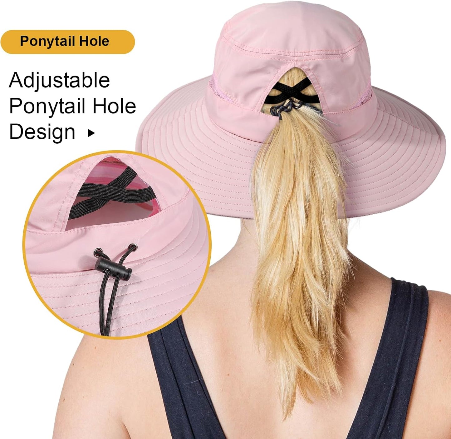 Wide Brim Sun Hat for Women - Breathable Mesh UPF50+ Outdoor Safari Hat | Criss Cross Ponytail Hole