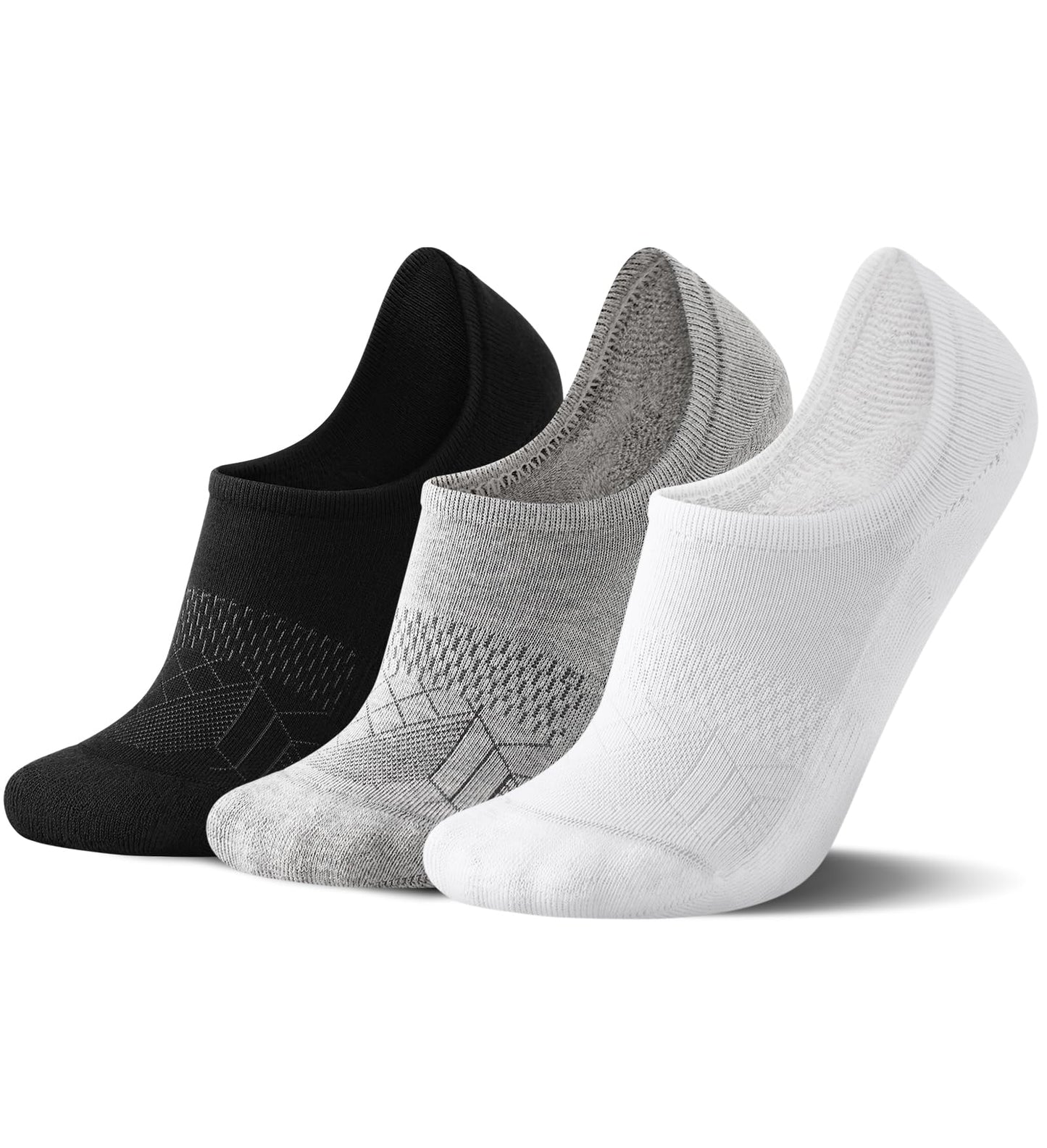 FITRELL No Show Socks Womens and Men - Athletic Cushioned Low Cut Ankle Socks Invisible Non-slip Liner, 3 Pairs Black+White+Grey, Medium