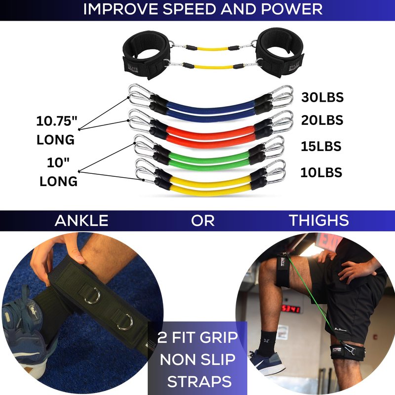 11 Piece Speed Agility Strength Leg Resistance Bands- Fitness Exercise Bands, Complete Set for Soccer Kick Boxing Basketball Football All Sports Training, Official Bands