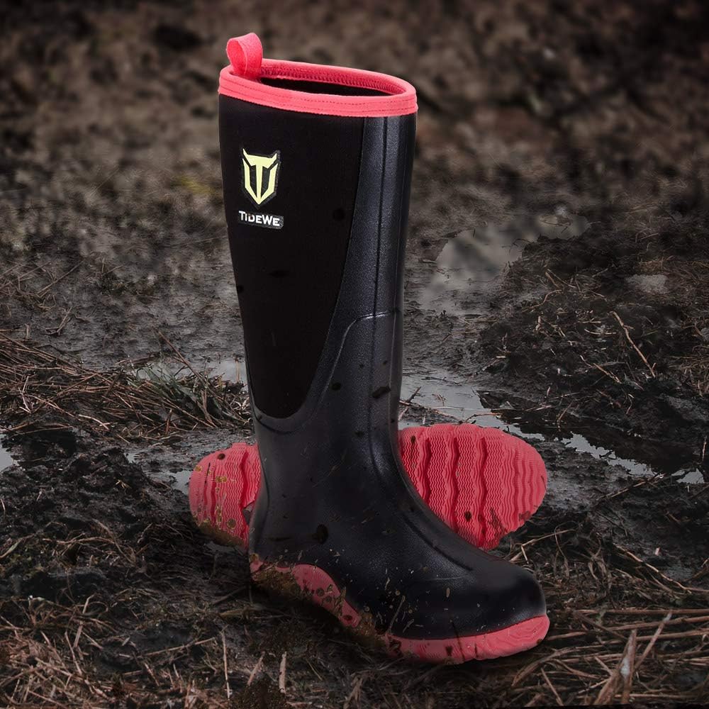 TIDEWE Waterproof Rubber Boots for Women - 6mm Neoprene Outdoor Hunting Footwear | Camo Pink & Green