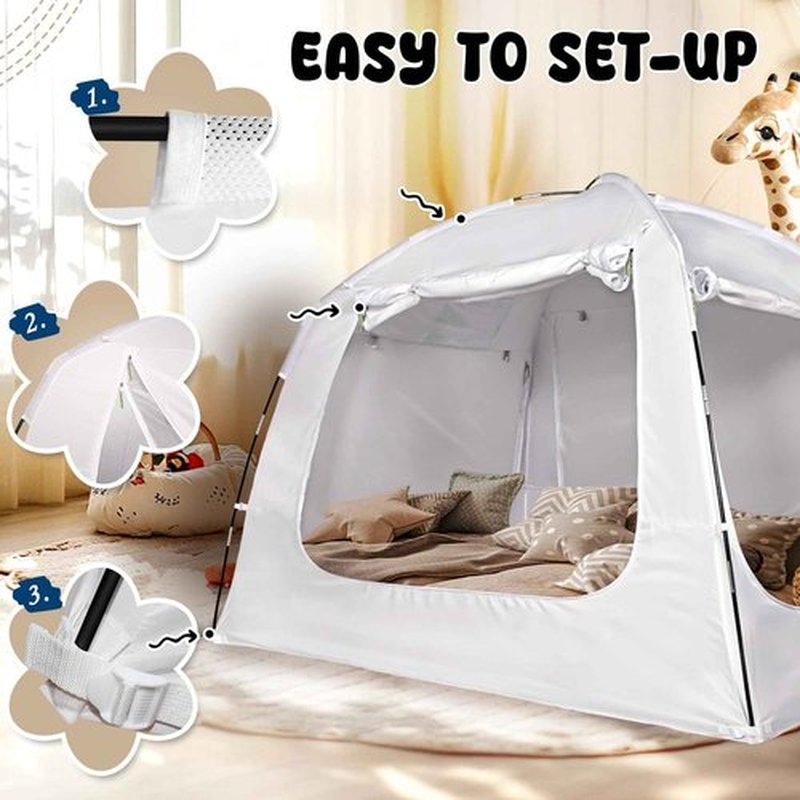 RIYDH Bed Tent Bed Canopy Full Size for Kid and Adults 100% Breathable Tents 4 Doors 80% Blackout - Indoor Portable Sleeping Tents Privacy Large Space with String Light