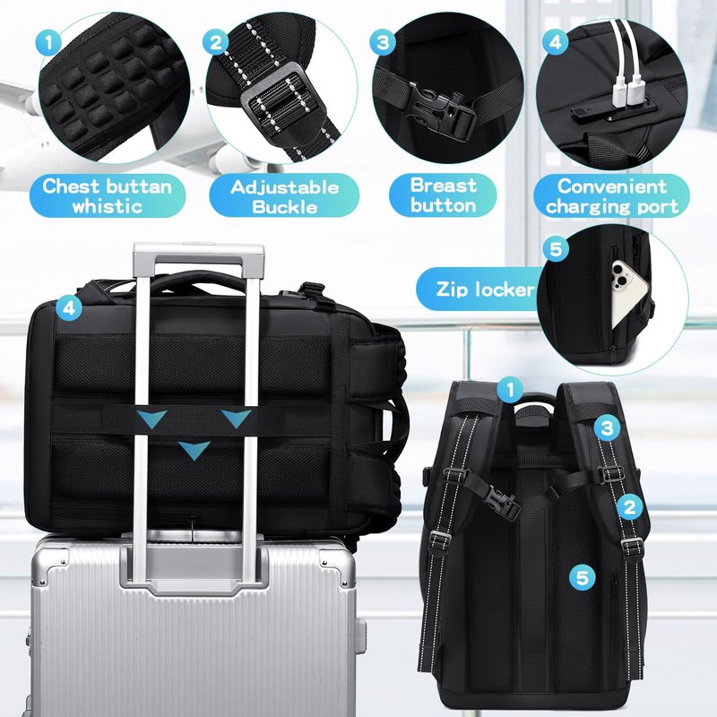 Cusangel Vacuum Backpack for Travel with Portable Electric Pump,Vacpack Pocket Compression Air Pump, 45L Expandable Airback (with Vacuum pump)
