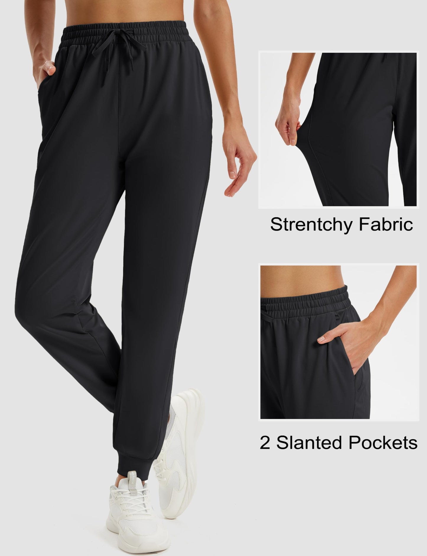 MAGCOMSEN Women's Fleece Lined Joggers Water Resistant Thermal Hiking Sweatpants Warm Pants for Cold Weather Black, L