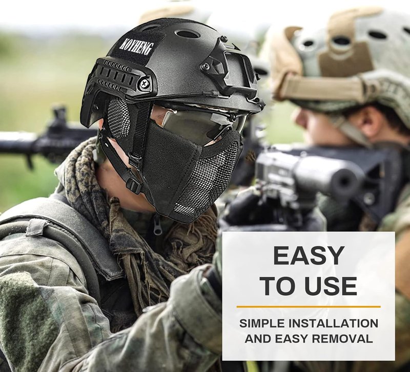 MH Tactical Fast Helmet Combined,with Foldable Ear Protection Half Face Mesh Mask and Goggles for Airsoft Paintball CS Game Set