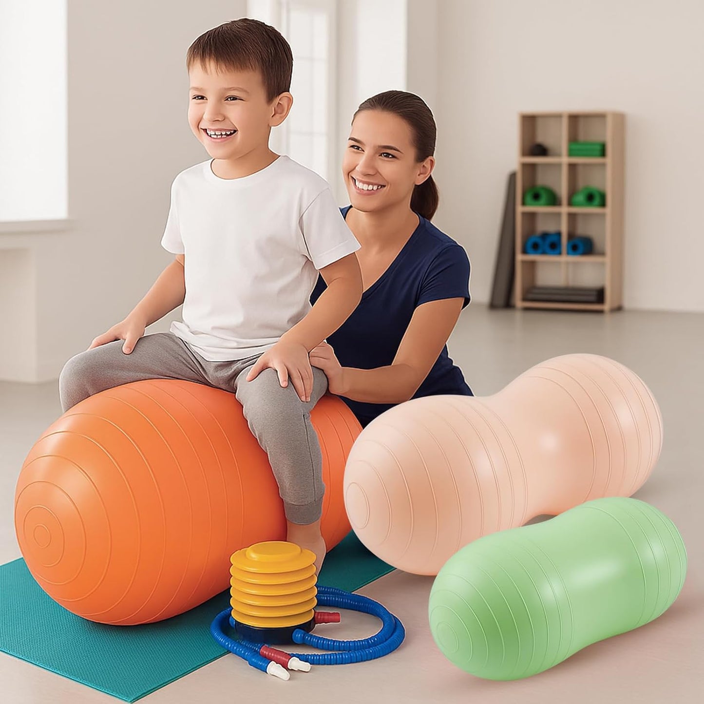 Peanut Ball for Kids Therapy - 3-Piece Anti-Burst Yoga Balance Exercise Set | Includes Pump & 3 Size Options