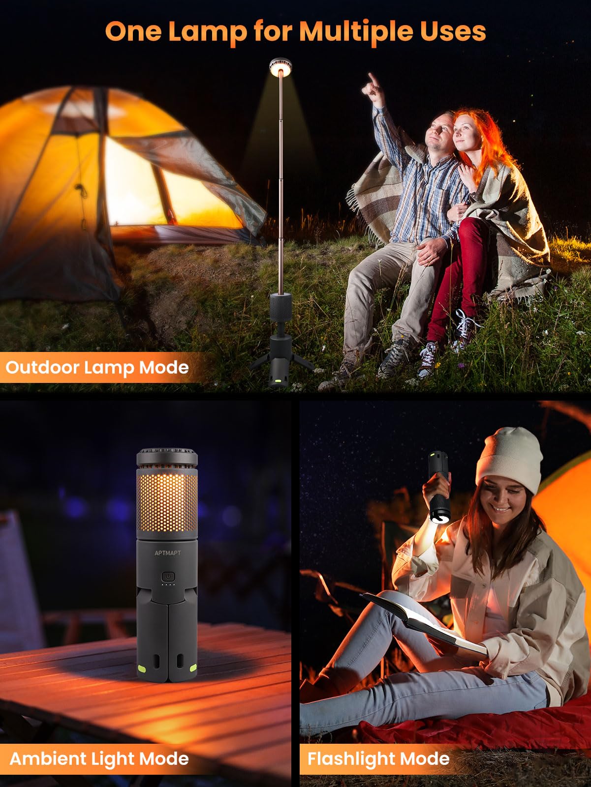 APTMAPT Telescopic Camping Lights Stepless Dimming Camping Lantern 10000mAh Battery Built-in Magnetic Ambient Light Flash Light for Hiking, Camping, Adventure (Grey)