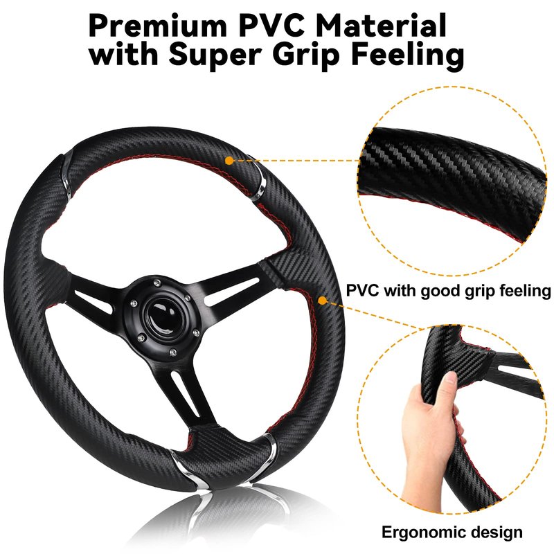 MOSNAI 13.7'' 350mm Deep Dish Steering Wheel, Racing Golf Cart Fit Club Car DS and Precedent,Yamaha EZGO RXV & TXT