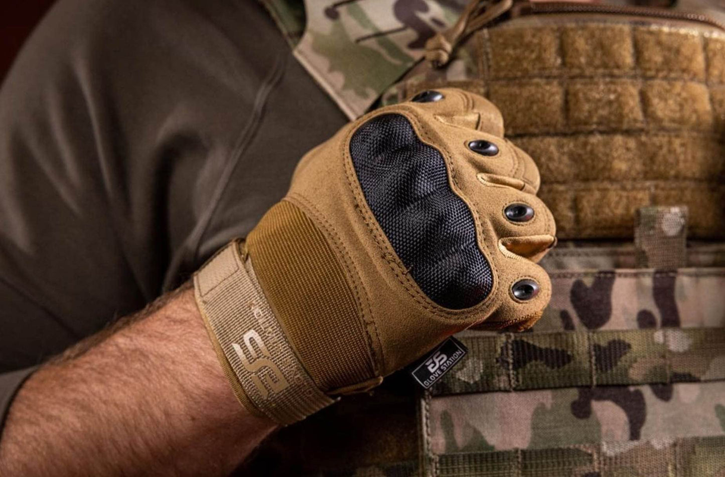 Glove Station - Tactical Shooting Hard Knuckle Gloves for Men and Woman with Touchscreen Fingers - Durable and Comfortable Hand-Gear for Outdoor Work Shooting and Hunting - Tan/Medium