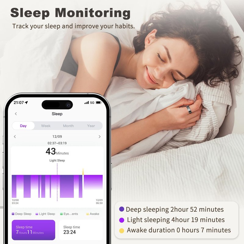 RIFESI Smart Ring for Women Men, Fashion Minimalist Fitness Ring & Sleep Tracker Ring with Heart Rate, SPO₂,Blood Pressure,5ATM Waterproof Health Ring, No Subscription,Gift(Size 8,Black)