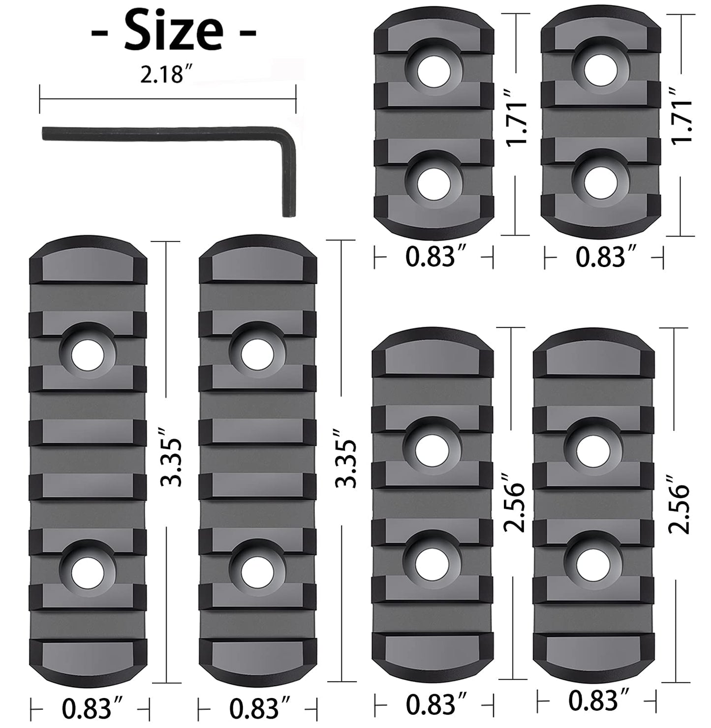 TOCNGAEK Polymer Picatinny Accessory Rail Single Picatinny Rail，3 3 5 5 7 7 Slot Black