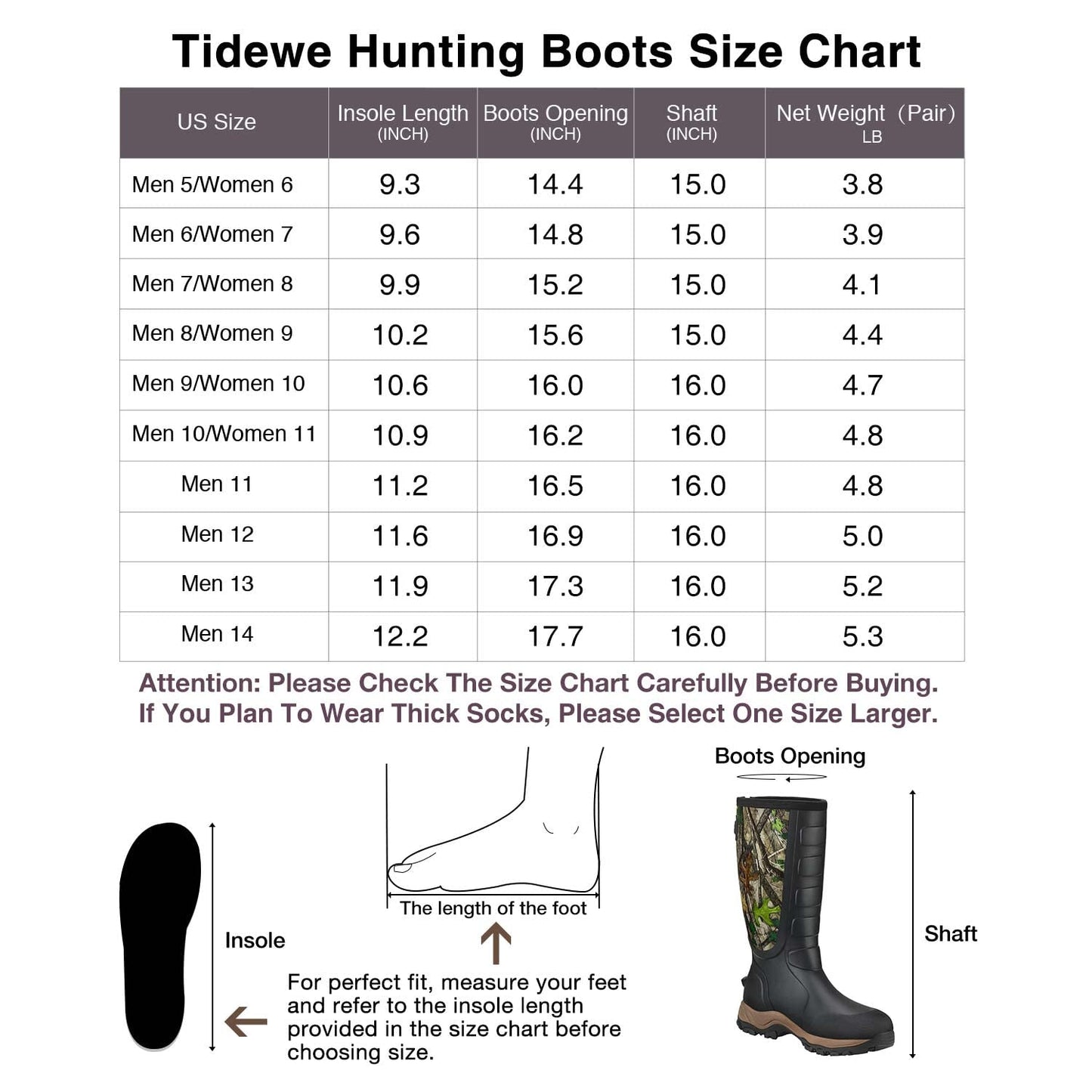 TIDEWE Hunting Boots Snake Proof for Men, Waterproof Insulated Warm Rubber Boots with Steel Shank, 5mm Neoprene Warm Sturdy Lightweight Outdoor Boots, Sturdy Work Boots for Farming Gardening Fishing