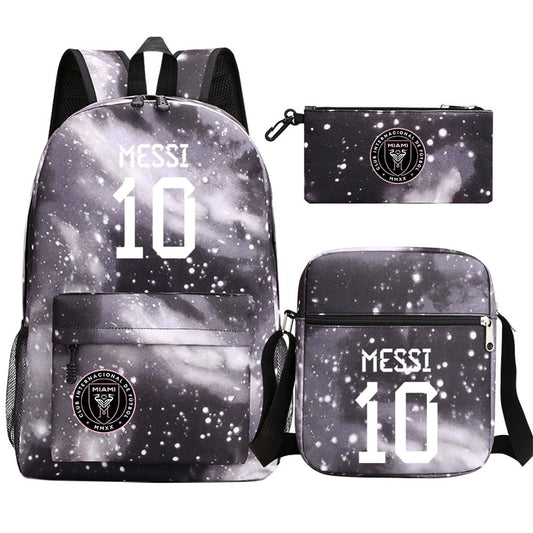 enttgo Unisex Lionel Messi 3 in 1 Backpack Set-Miami CF Novelty Casual Bookbag Waterproof Canvas Knapsack for Travel