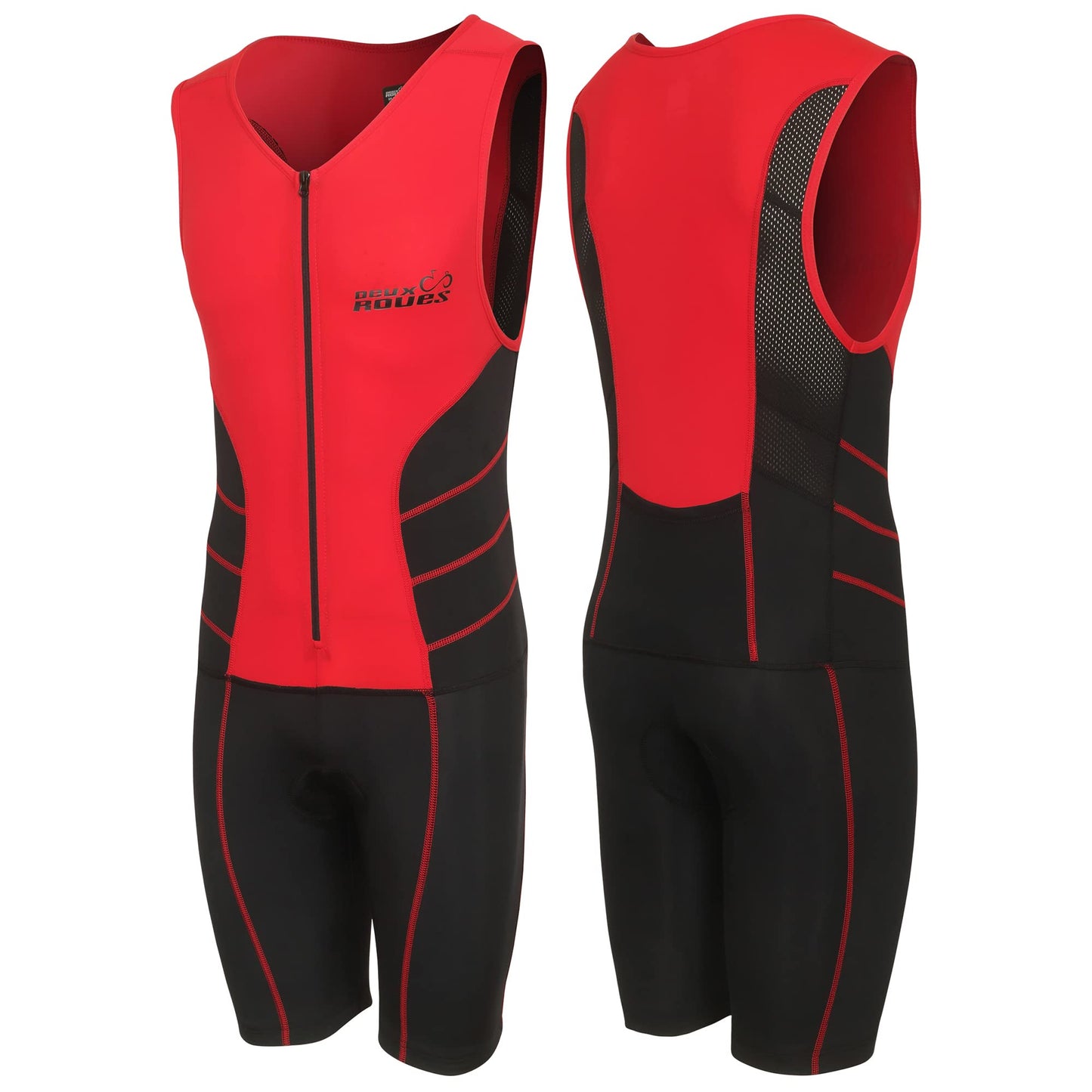 Deux Roues Youth Triathlon Suit Racing Tri Cycling Skin Suit Bike Swim Run - Bonus Race Bib Belt (Red, Youth 14)