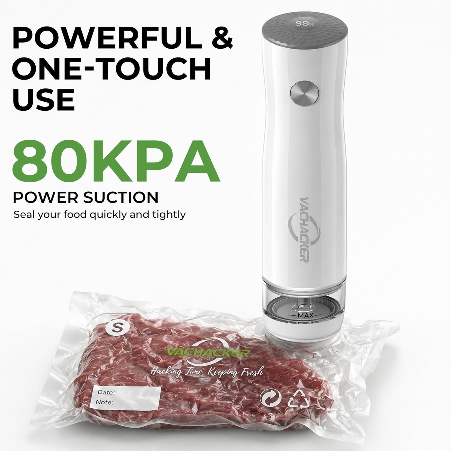 Vachacker Compact Handheld Vacuum Sealer with 30 Reusable Bags Food Sealer