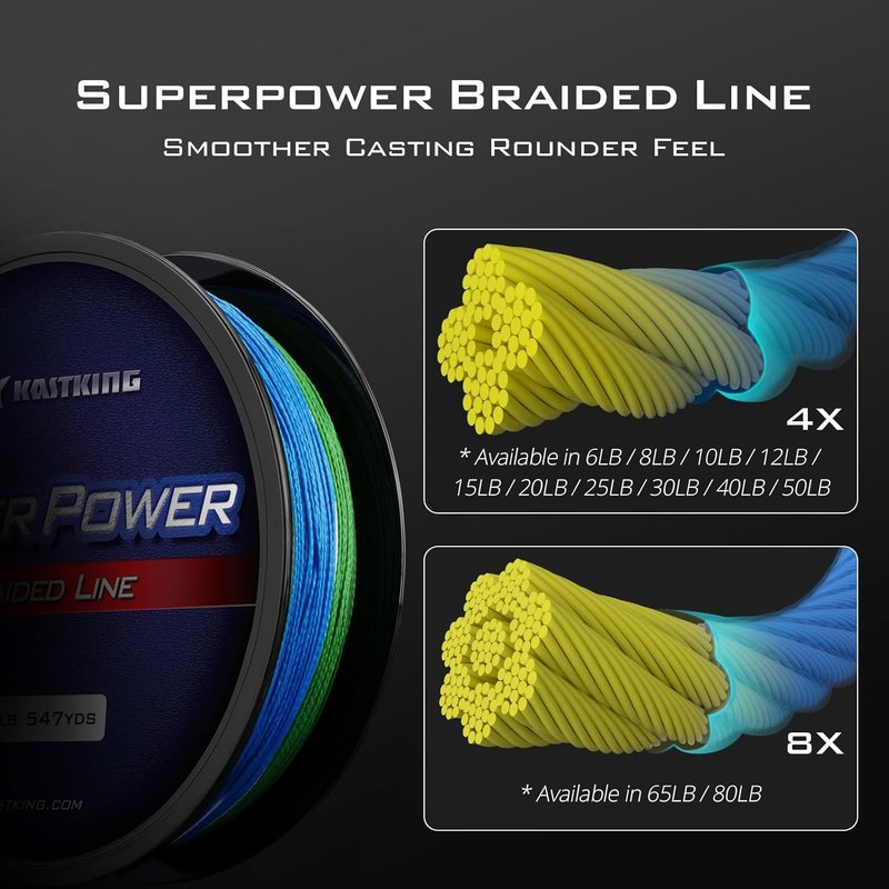KastKing SuperPower Braided Fishing Line - Zero Stretch, Abrasion Resistant | Smaller Diameter, High Strength