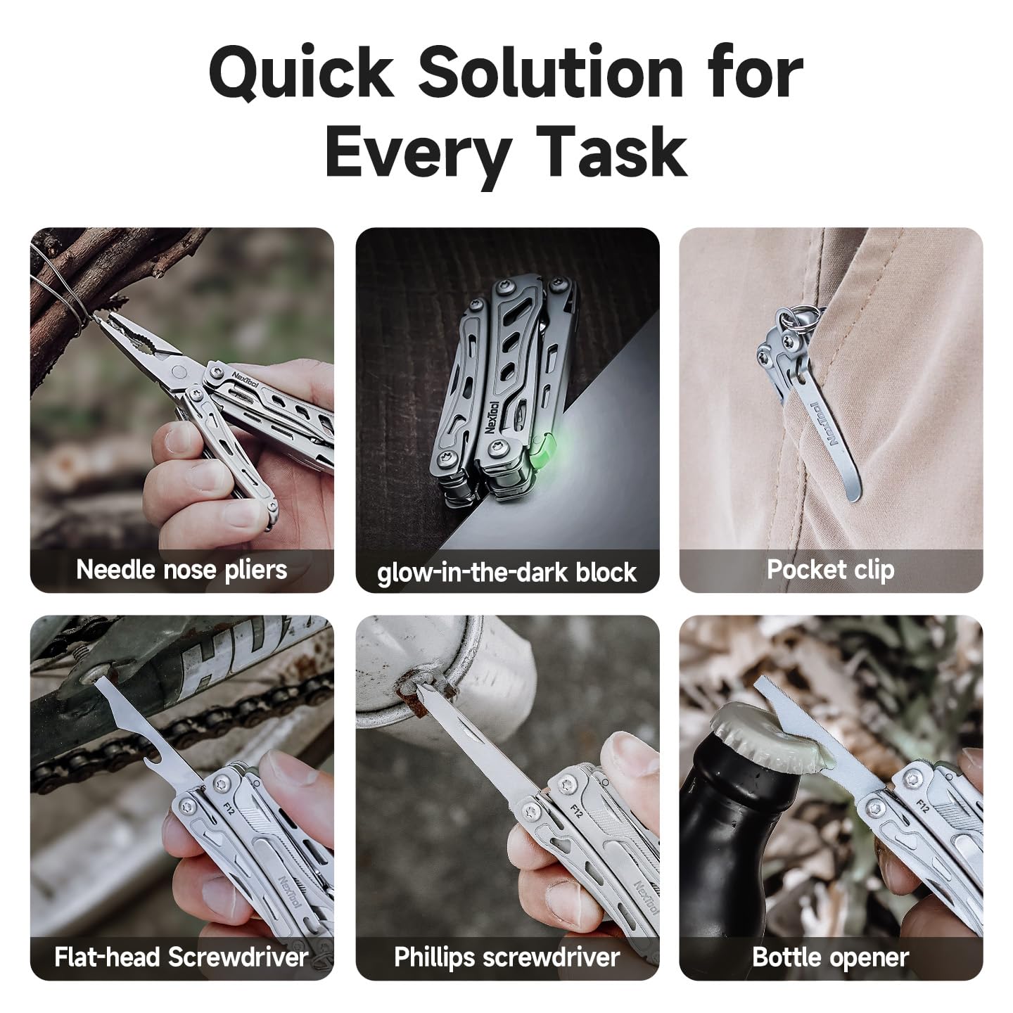 NexTool F12 Mini Multitool, 13-in-1 Keychain Multitool with Serrated Scissors, File and Safety Lock, Upgraded 80Cr14Mov Steel Multi Tool for EDC, Outdoor Adventures and DIY, Gifts for Men