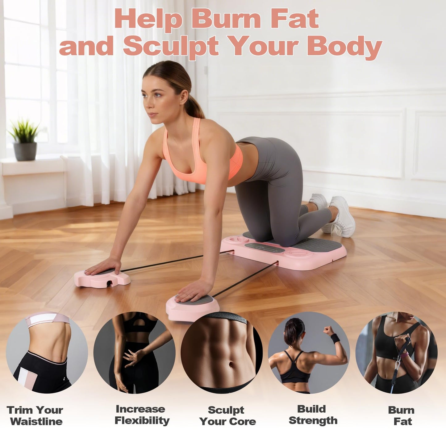 Pilates Board, 6-in-1 Pilates Reformer for Core & Full Body Workout, Portable Home Gym Equipment with Smart LED Digital Display, Pilates Trainer for Women, Beginners (Pink)