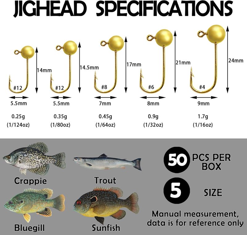 Fly Tying Jig Heads Kit - 50pcs Jig Hooks for DIY Lure Making | Black, White, Orange, Pink, Chartreuse - Sizes #2 to #12