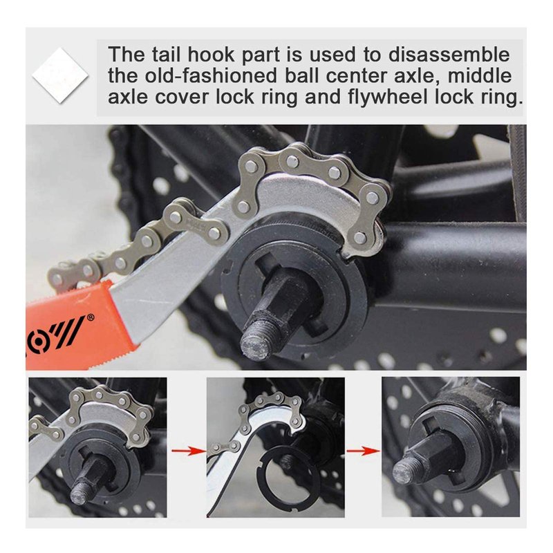8Pcs Bike Tool kits set, ATGRS 3 in 1 Multi Bike Cassette Removal Tool with Chain Whip and Auxiliary Wrench & MTB Bracket Removal, Crank Puller Tool + 16mm Spanner, Portable Emergency Accessories Kit