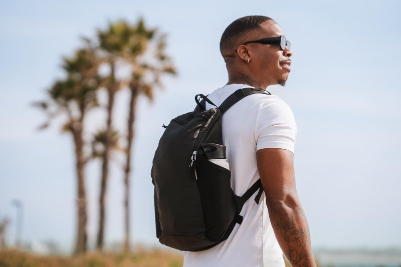 ChicoBag Travel Pack rePETe + Refine | Eco-friendly Lightweight and Packable Travel Backpack (Obsidian)
