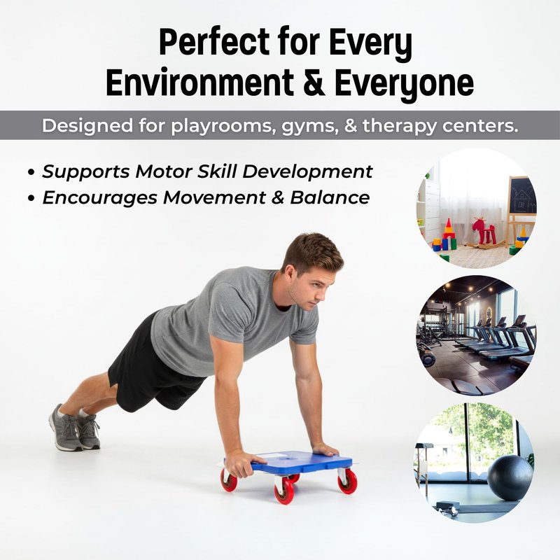 Fast Trak 16.5" Scooter Board with Safety Handles, Durable Non-Marking Wheels, Indoor/Outdoor Floor Scooter, Sit-On Design for PE Class, Therapy, Gym or Home Use, Single Board, Blue