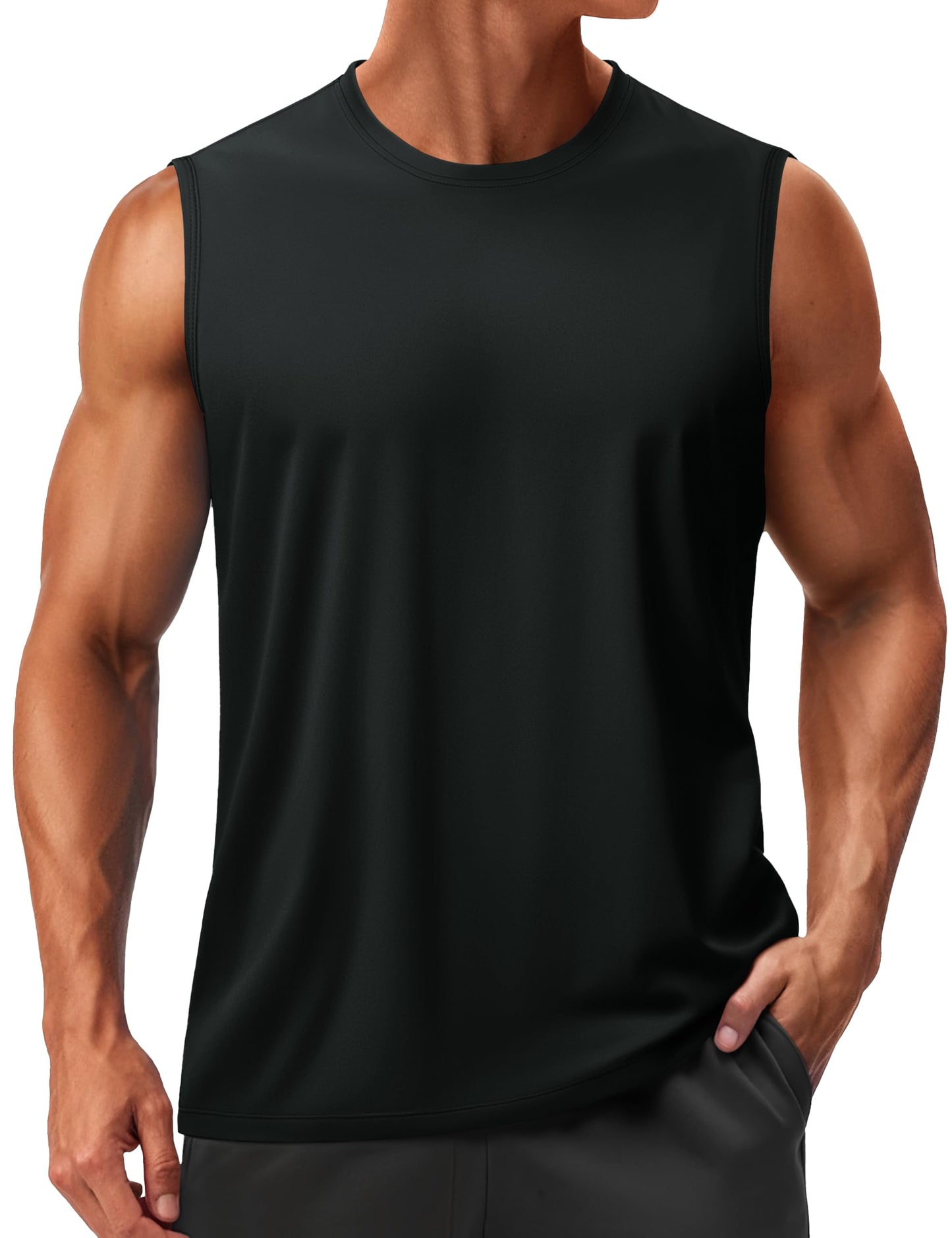 TACVASEN Mens Tank Tops Quick Dry Sleeveless Shirts Workout Gym Muscle Shirts for Men Sun Protection UPF80+ Soft Lightweight Tank Black XL