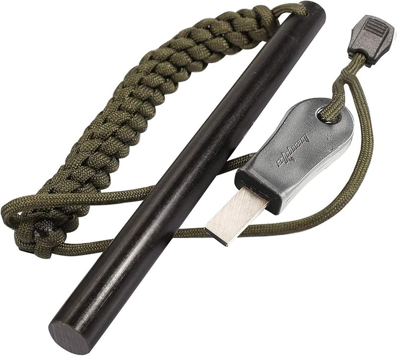 Survival Flint Steel Fire Starter Kit - Ferrocerium Rod with Striker & Paracord Handle | 1/2 x 6 Inch